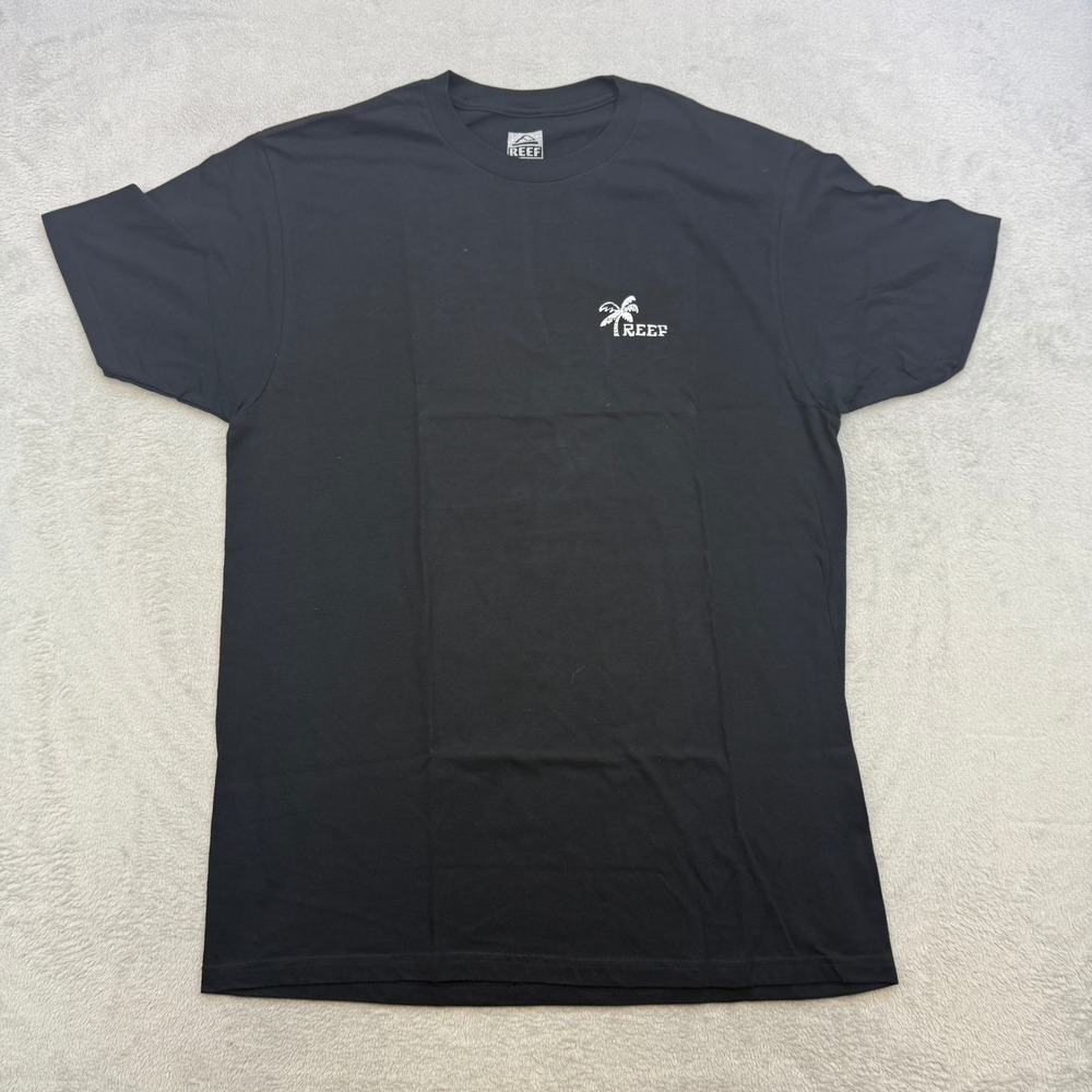 Reef Graphic T Shirt Mens Large Black Palm Tree Sun Wave Surf Skate Streetwear